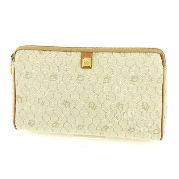 Authentic Dior clutch bag Logo Beige Brown Gold Women Men - Picture 1 of 8